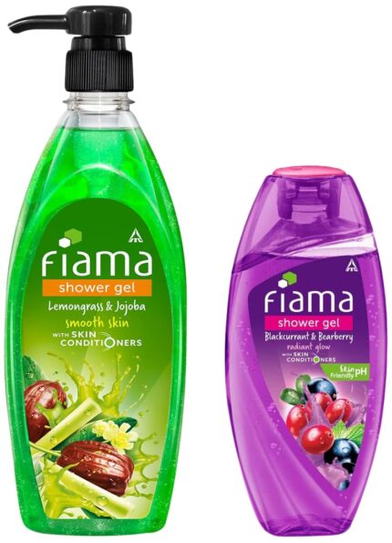 Fiama Shower Gel - Blackcurrant & Bearberry, for Radiant Glow, with skin conditioners, 250 ml & Lemongrass And Jojoba Clear Springs Shower Gel, 500ml