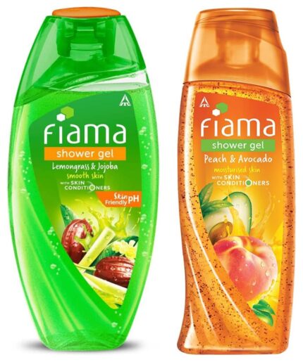 Fiama Shower Gel Peach & Avocado, Body Wash, 250ml & Shower Gel Lemongrass & Jojoba Body Wash With Skin Conditioners For Smooth Skin, 250ml