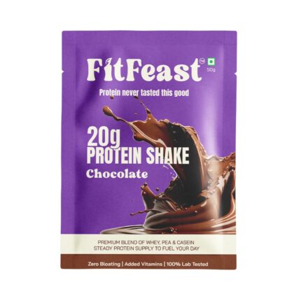 FitFeast Protein Shake Sachet - Pack of 7 | 20g Triple Blend Protein Per Serve| 45:35:20 Whey, Pea & Casein Blend Protein Powder| No Maltodextrin | 0 Added Sugar | As Seen on Shark Tank (7, Chocolate)