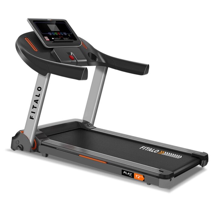 Fitalo Play T2 Lite (4HP Peak) Motorized Foldable Treadmill for Home use with Remote Control, Max User 90kg, Top Speed 10kmph, Running Belt 1210x410mm, Preset Programs, Bluetooth, Speaker, LCD disp.