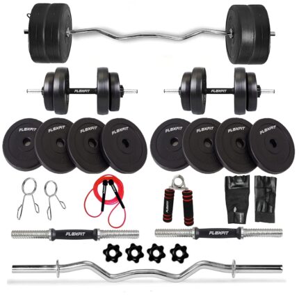 Flex fit Home Gym Combo 3 Feet Curl Rod and Pair of Dumbbell Rods Home Gym Set with Gym Accessories - 20Kg Home Gym