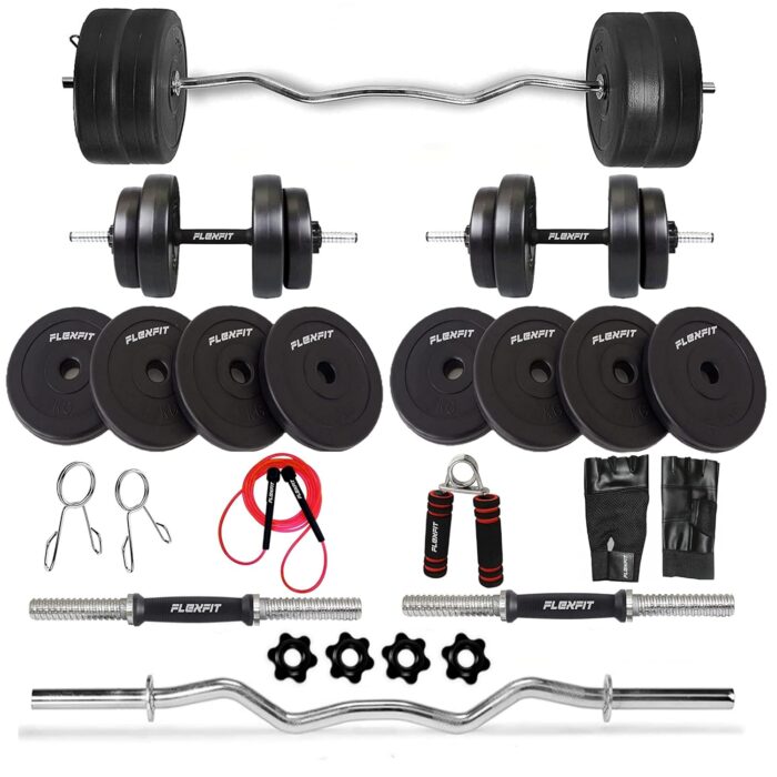 Flex fit Home Gym Combo 3 Feet Curl Rod and Pair of Dumbbell Rods Home Gym Set with Gym Accessories - 20Kg Home Gym