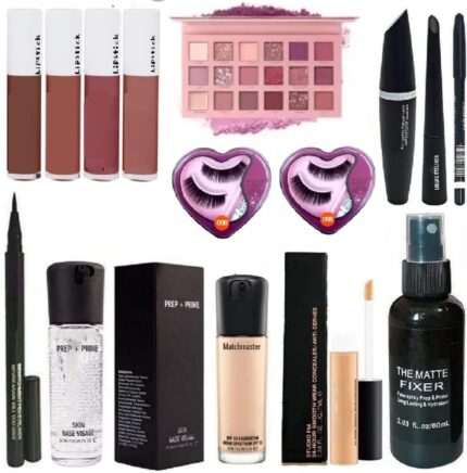 Frippe Mackup Kit Combo Eye Shadow Gold Kit,Puff, 4In1 Lipsticks,Primer,Masccara,Fixer