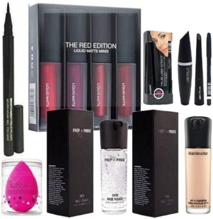 Frippe Mackup Kit Combo Rose Gold, 4In1, Brushes, Mascara, Puff, Kajal, Primer, Fixer