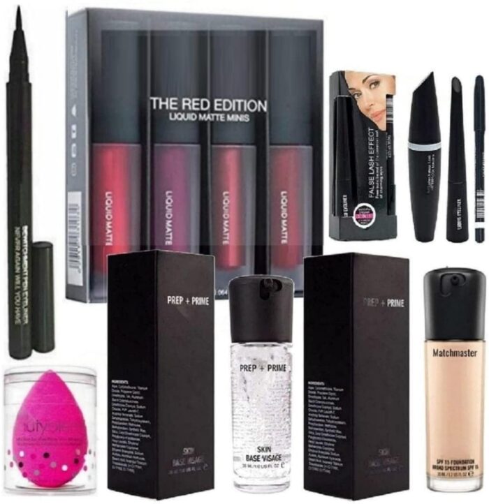 Frippe Mackup Kit Combo Rose Gold, 4In1, Brushes, Mascara, Puff, Kajal, Primer, Fixer