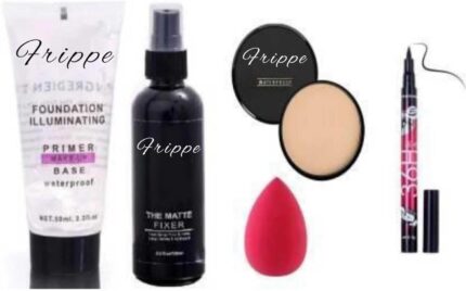 Frippe Sensational Makeup Kit Primer+Fixer+Compact+Beauty Blender+Waterproff Eyeliner