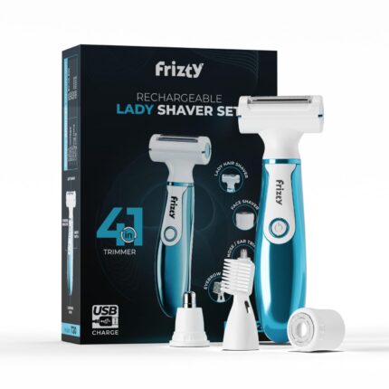 Frizty Adjustable 4 in 1 Face & Body Hair Trimmer for Women | 4 Heads- Bikini & Body Shaver, Face & Eyebrow, Nose and Ear Trimmer | Rechargeable | Full Body Hair Removal Machine for Women