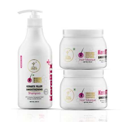 GLOBAL AMAZON SECRETS KeraBTX 1 Shampoo & 2 Mask | 500ML Each (Pack of 3) | Keratin Treatment For Hair Straightening | Stays upto 7-9 months | Men and Women | One Day Treatment