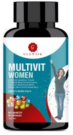GLOWSIK Multivitamin for Women with Biotin, Vitamin D, Calcium, Folic Acid, Zinc, Iron, Vitamin B12, Grape Seed, Shatavari Extracts & Minerals for Energy, Hair, Skin, Nails, Bone - 90 Veg Capsules (Women)