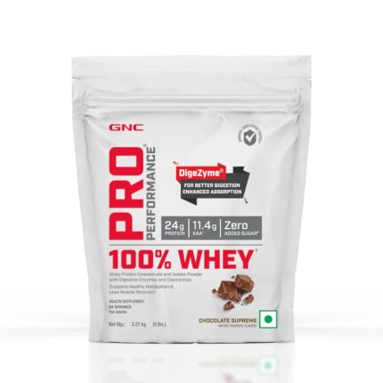 GNC Pro Performance 100% Whey Protein Powder | Boosts Strength & Endurance | Builds Lean Muscles | Fastens Muscle Recovery | Formulated In USA | 24g Protein | 5.5g BCAA | Chocolate Supreme | 5 lbs