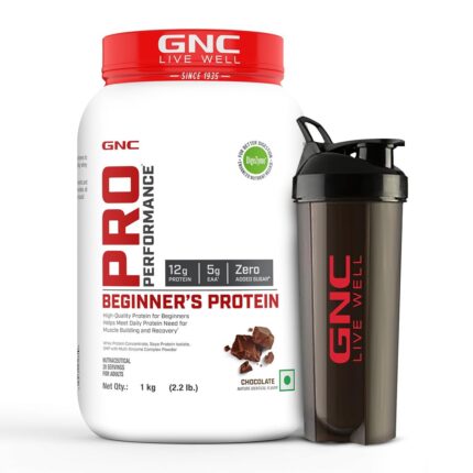 GNC Pro Performance Beginner's Protein | 1KG (2.2 LBS) | Chocolate| Digezyme For Better Absorption| Pure Whey Protein | Fast Muscle Building & Recovery | With 5 g EAA & 2.2 g BCAA | Imported