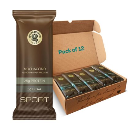 GREEN PROTEIN Sport Pea Protein Isolate Powder, 100% Vegan 25gm Plant Protein (Pack of 12, Mochaccino (Pack of 12))