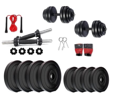 GYM BANDITS Home Gym Combo One Pair Dumbbell Rods+ PVC Dumbbell Plates, Weight Plates, Fitness Exercise Set & Gym Accessories (10kg)