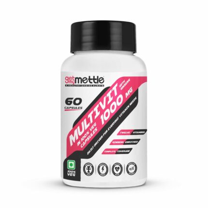Getmymettle Multivitamin capsule|For Women and Men | With Ginseng | 12 Vitamins | Enhances Energy | Stamina & Immunity | 1000mg | 60 Capsules