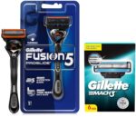Gillette Mach 3 Shaving Blades- Pack of 6 (Cartridges) & Proglide Men's Grooming Razor with Flexball Technology - Adapts to Facial Contours (1 pc)
