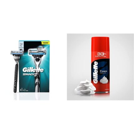 Gillette Mach 3 Shaving Razor + 1 Shaving Blade (Cartridge) and Gillette Classic Regular Pre Shave Foam, 418g with 33% Extra Free