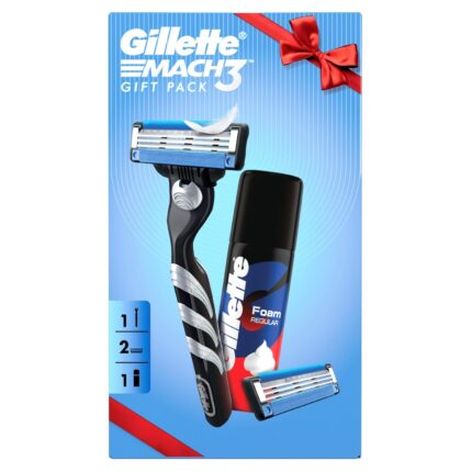 Gillette Mach3 Celebrations Gift Pack (Mens Grooming Kit with Mach3 Razor, 2 Cartridges & Regular Shaving Foam), Men