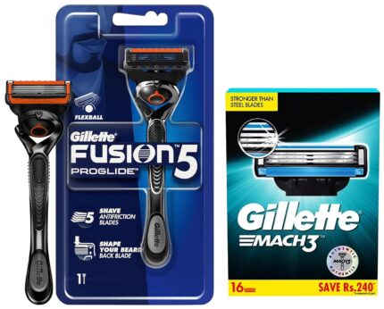 Gillette Mach3 Shaving 3-Bladed Cartridges, Pack of 16 & Gillette Fusion Proglide Razor for Men for Perfect Shave and Perfect Beard Shape