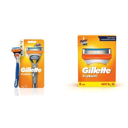 Gillette Men Fusion Manual Razor, 1 Pc and Shaving Blades- Pack of 6 (Cartridges)