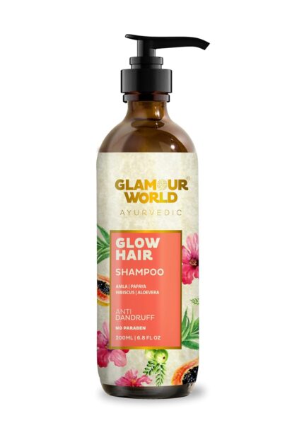 Glamour World Ayurvedic Glow Hair Shampoo - Anti-Dandruff| This gentle hair cleanser is effective for scalp related problems like oily scalp, dandruff, hair fall etc| Enriched with Reetha | Papaya | Hibiscus | Jasmine Oil