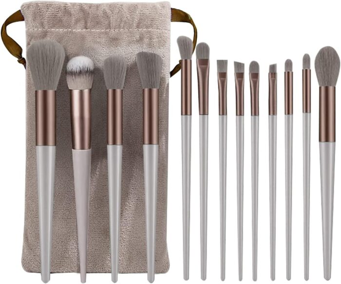 Glamzone The Artists Fix+ Plus 13Pcs Makeup Brushes, Foundation, Blush, Eyeshadow, Loose Powder, Concealer, Highlighter Brush Set, Soft Synthetic Bristles, Nude