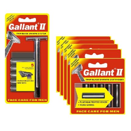 Glanzi Men Manual Shaving Razor Compatible with Gallant Twin Blade Shaving & Pack of 5 Cartridges