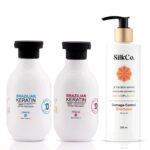 Global Amazon Secrets Brazilian Keratin Shampoo and Conditioner 500ml + SilkCo Nanoplastia Damage Control Shampoo 250 ml | Reduces HAIRFALL 3X |2X Smoother, 4X Shinier| Sulfate-Free (Pack of 3)