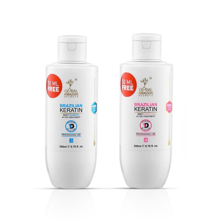 Global Amazon Secrets Brazilian Keratin Shampoo and Conditioner combo 250ml each (Pack of 2) | Professional Smoother-Shinier Damage free Hair | Deep nourishment | Controls Frizz | Sulphate & Paraben Free |