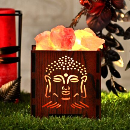 Global Aroma Buddha Face Himalayan Rock Salt Lamp for Positive Energy, Vastu, Healing, Harmony, Purification, Best Wellness((Size ''4x3.5'')