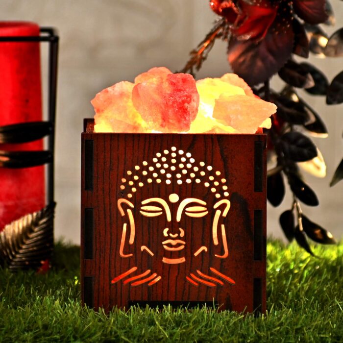 Global Aroma Buddha Face Himalayan Rock Salt Lamp for Positive Energy, Vastu, Healing, Harmony, Purification, Best Wellness((Size ''4x3.5'')