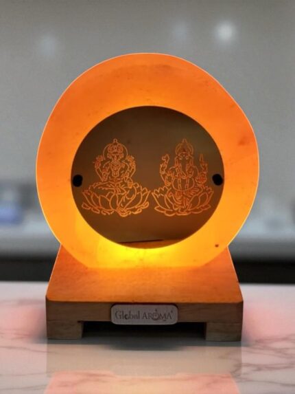 Global Aroma Himalayan Rock Salt Lamp with Laxmi Ganesha Ji Design on Acrylic Plate