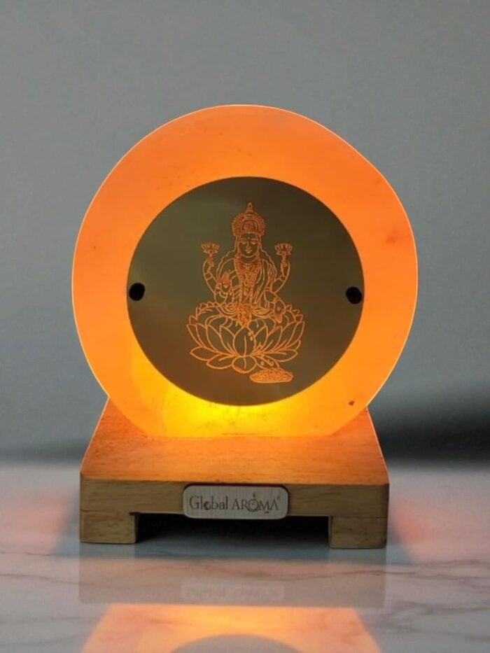Global Aroma Himalayan Rock Salt Lamp with Laxmi Ji Design on Acrylic Plate
