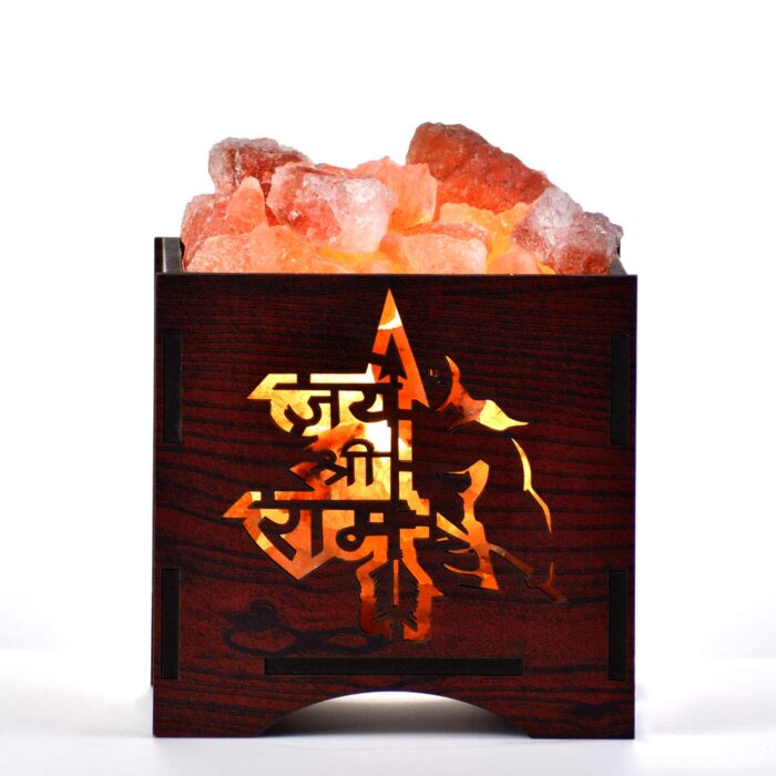 Global Aroma Jai Sri Ram Wooden Brown Basket Salt Lamp Himalayan Rock Salt Lamp for Positive Energy, Vastu, Healing, Harmony, Purification, Best Wellness Gifting Option Salt Lamp