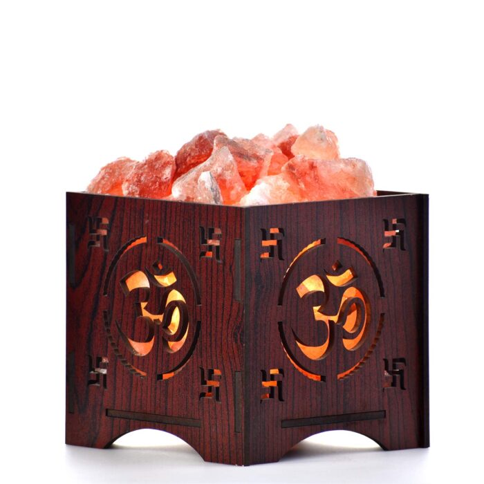 Global Aroma Om Brown Himalayan Rock Salt Lamp for Positive Energy, Vastu, Healing, Harmony, Purification, Best Wellness Gifting Option (Size-5"X5")