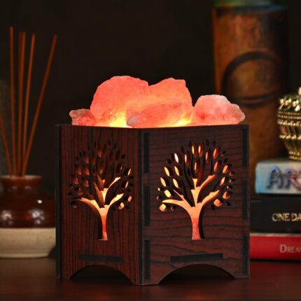 Global Aroma Wish Tree Himalayan Rock Salt Lamp For Positive Energy, Vastu, Healing, Harmony, Purification, Best Wellness ( (Size ''4X3.5''led, Brown)