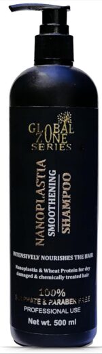 Global Zone Nanoplastia Smoothening Shampoo – 500ml | Sulphate & Paraben Free | Wheat Protein | For Dry, Damaged, Chemically Treated Hair | Professional Nourishing Formula