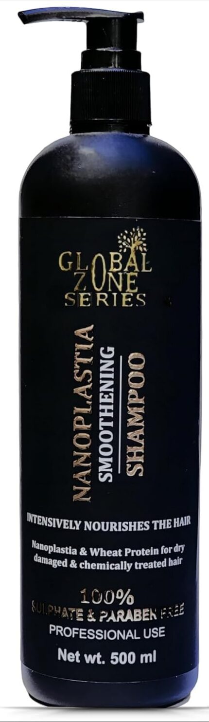 Global Zone Nanoplastia Smoothening Shampoo – 500ml | Sulphate & Paraben Free | Wheat Protein | For Dry, Damaged, Chemically Treated Hair | Professional Nourishing Formula