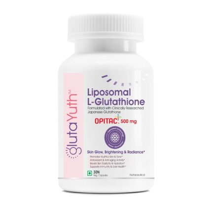 GlutaYuth Liposomal OPITAC 500 JAPANESE L-Glutathione 500 mg with Phosphatidylcholine Phospholipid Technology Youthful Skin, Glow, Radiance Complex (30 Veg Capsules) (Pack of 1)