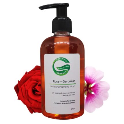 Greenviv Natural Handwash Liquid Rose & Geranium, 270ML, Anti Bacterial Moisturizing Hand Wash