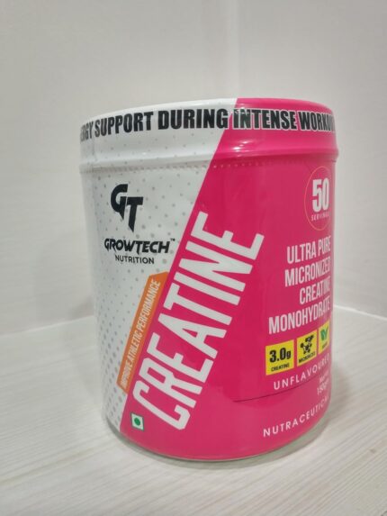 Growtech Nutrition 100% Creatine Monohydrate Raw & Purest Form- 50 Servings,150gm| Increase Strength, Power, Muscle Mass & Release ATP| 100% Raw form- No Additives, Unflavoured