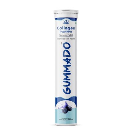 Gummado Collagen Peptides, 20 Effervescent Tablets, Skin Cell Renewal & Protection for Young-Looking Skin, Shiny Hair & Nails, Blueberry Flavoured