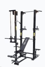 GymCrew ABS Tower with 20 in 1 Gym Bench (Rectangle Pipe 4x2 INCH) + 50 KG Rubber Weight + 5FT Plain Rod (25 mm) + 3 FT Curl Rod (20 mm)(Black)