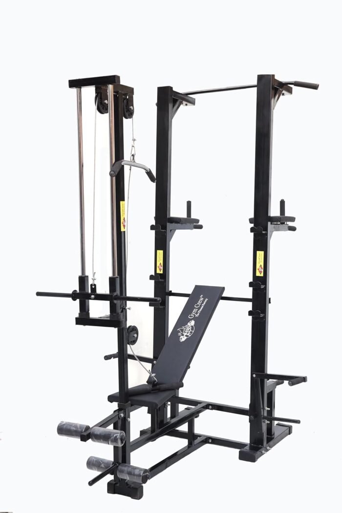 GymCrew ABS Tower with 20 in 1 Gym Bench (Rectangle Pipe 4x2 INCH) + 50 KG Rubber Weight + 5FT Plain Rod (25 mm) + 3 FT Curl Rod (20 mm)(Black)