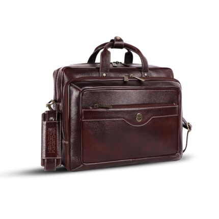 HAMMONDS FLYCATCHER Genuine Leather Expandable Office Bag for Men with Trolley Strap, Adjustable Strap, 15.6 Inch Leather Laptop Bag for Men for Office, Travel, Daily Use - 1 Year Warranty - Brown