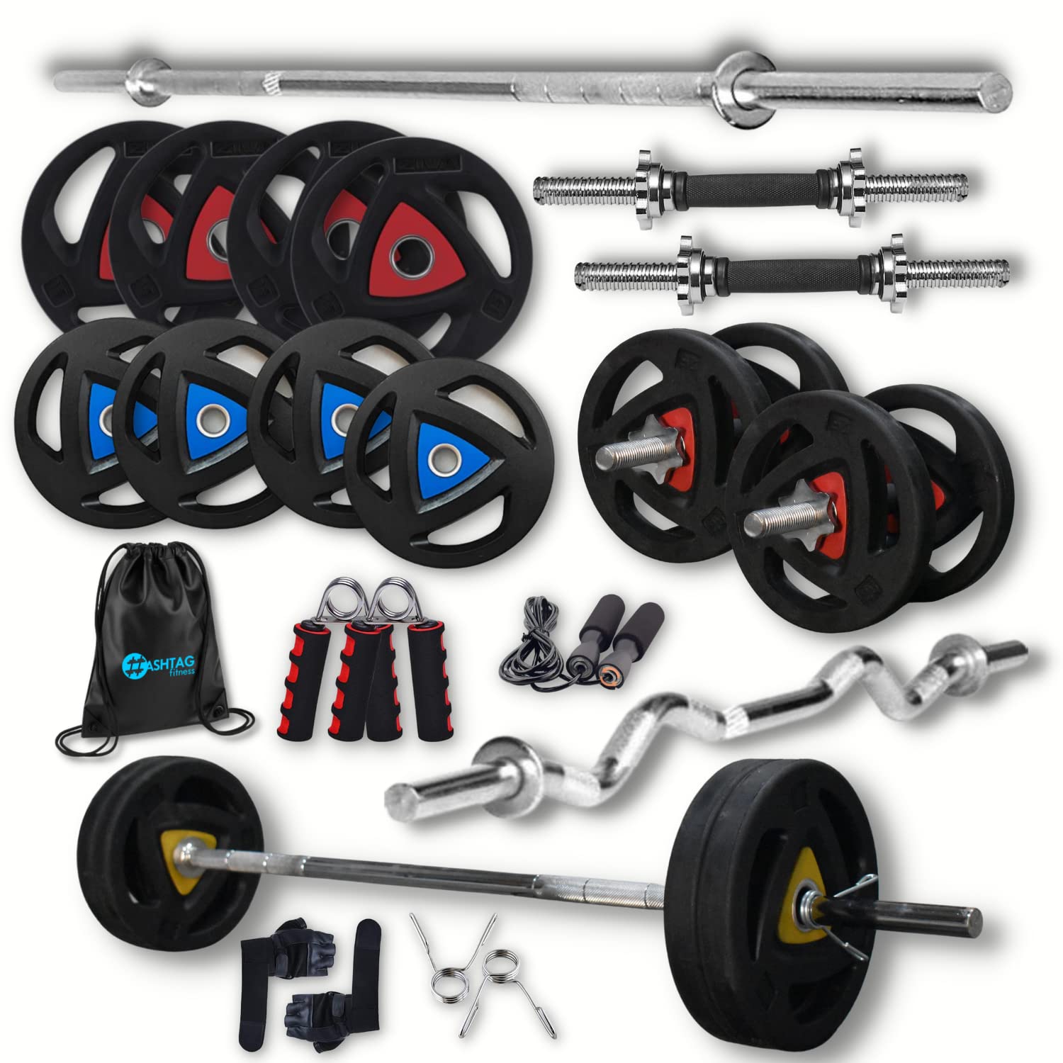 HASHTAG FITNESS 10Kg To 100Kg Gym Equipment For Home Workout With Steel Plates, Metal Integrated Rubber Weights, 5Ft Rod, Dumbbell Set For Home Gym (40Kg, Metal Integrated, Rubber) Adjustable