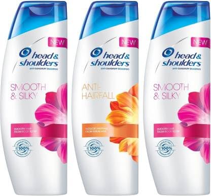 HEAD & SHOULDERS Anti Dandruff 2 Smooth & Silky And 1 Anti Hairfall Shampoo Each 340ml Pack Of 3 (1020 ml)