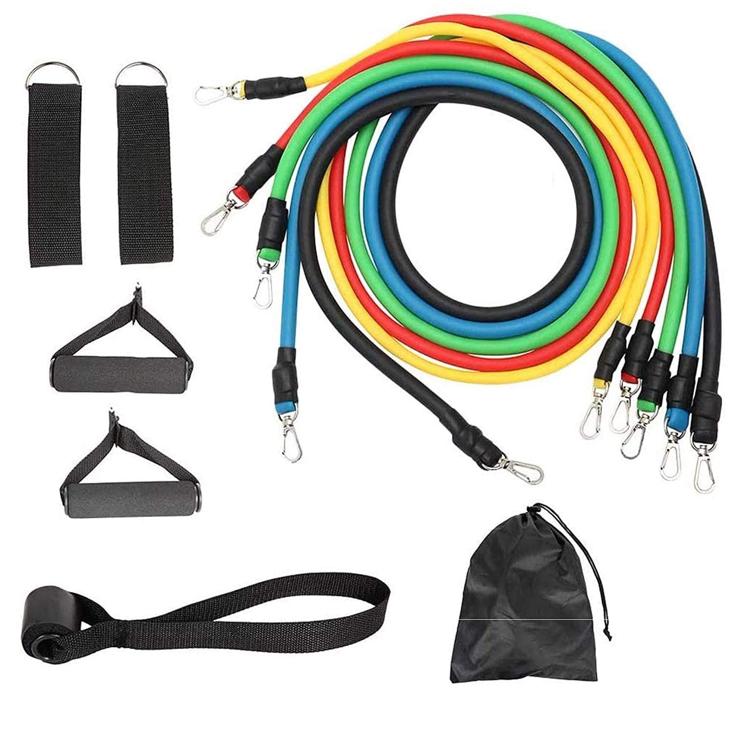 HEATHER Power Resistance Band, Resistance Tube for Exercise, Set of 5 Bands with Foam Handles, Resistance Bands Tube for Home Gym Yoga Workout, Body Stretching Power Lifting