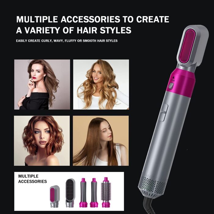 HIRVAX 5 in 1 Hot Air Styler Hair Dryer Comb Multifunctional Styling Tool for Curly Hair machine for Straightening Curling Drying Combing Scalp Massage Styling