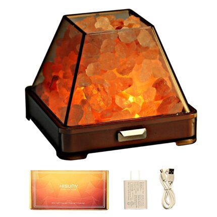 HISUNY Mini Himalayan Salt Lamp USB Desk Light Natural Crystal Salt Rock Cute Aesthetic LED Lamp for Desk Sleep Bar Yoga Night Light Meditation Dimmable Decor Lamp Gifts - Model Bari