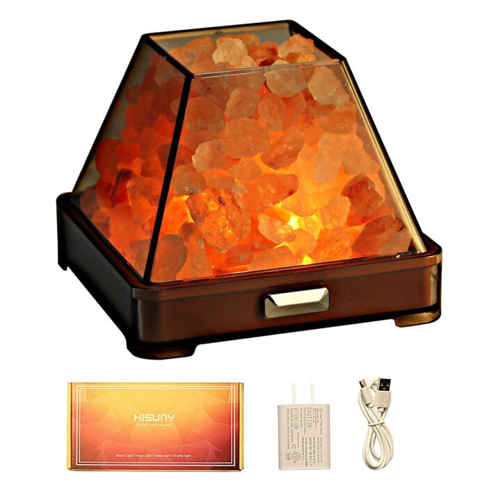 HISUNY Mini Himalayan Salt Lamp USB Desk Light Natural Crystal Salt Rock Cute Aesthetic LED Lamp for Desk Sleep Bar Yoga Night Light Meditation Dimmable Decor Lamp Gifts - Model Bari